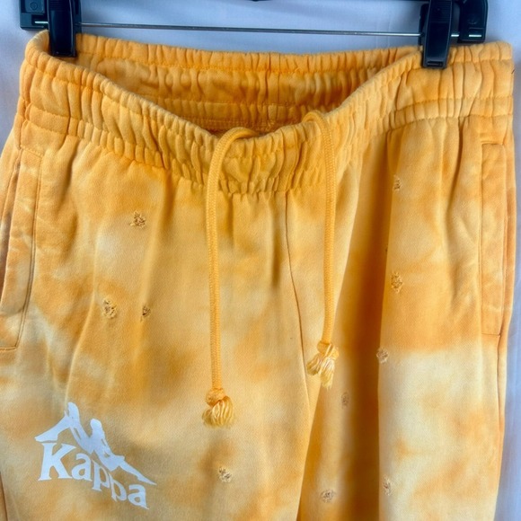 Kappa Jogger Sweatpants Men Medium Elastic Waist Distressed Tie Dye Yellow Gold - Picture 4 of 10